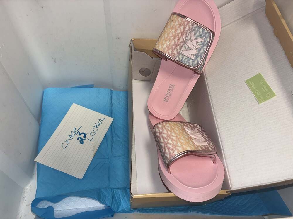 Michael Kors Eli Seneca Girls Glitter Logo Slide Sandals